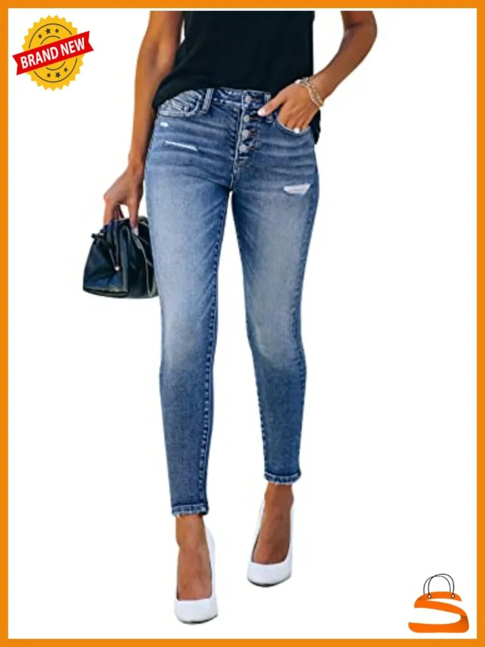 Stretchy Skinny Ripped Distressed High Rise Denim Jeans